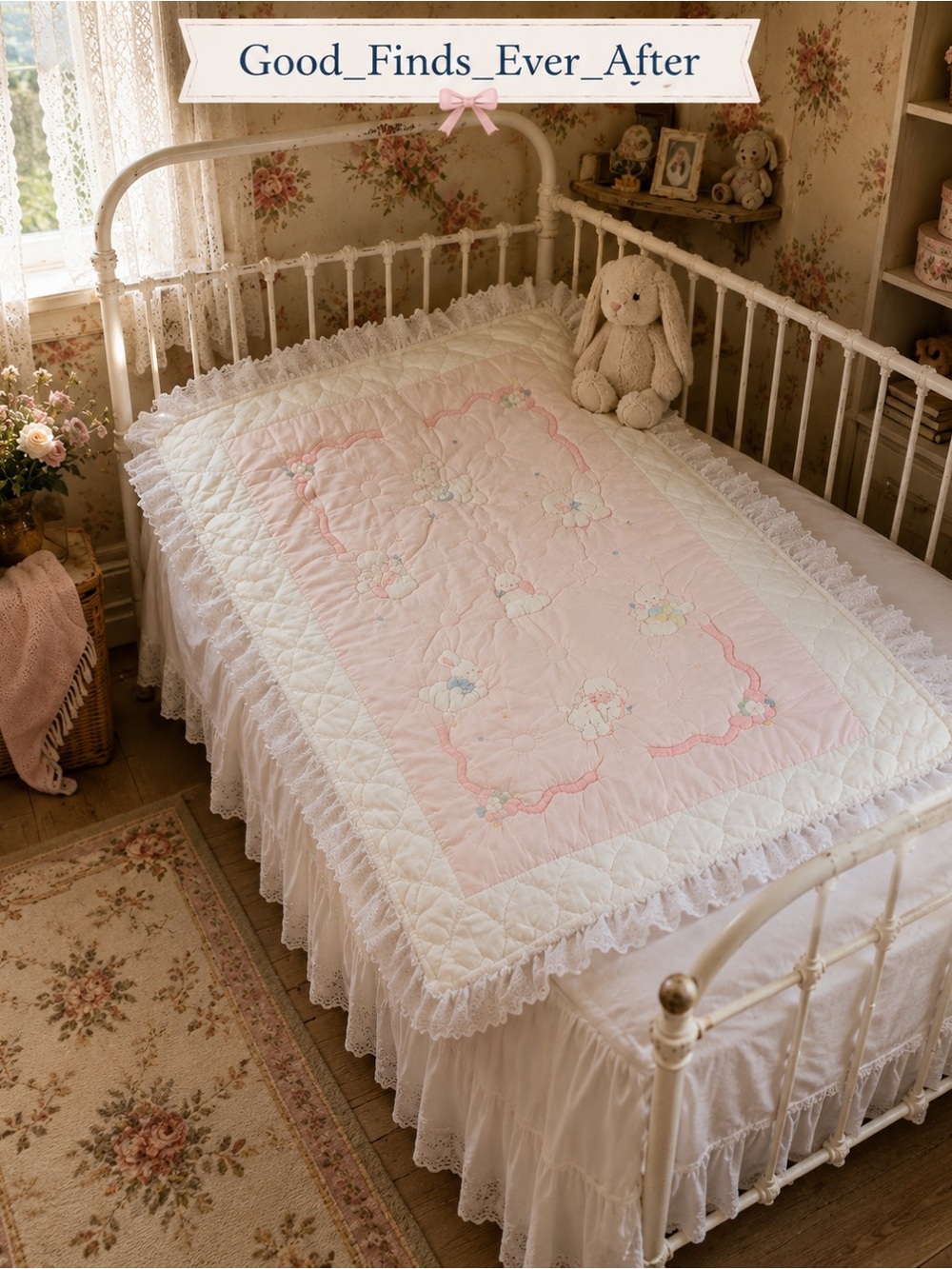House of Hatten - 1980/1990 Vintage  Pink Quilted Baby/Toddler Bedspread